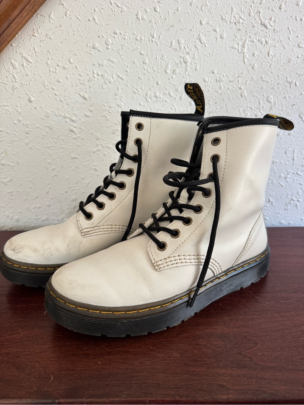 Dr Martens White Lace-Up Combat Boots - Women's size 7